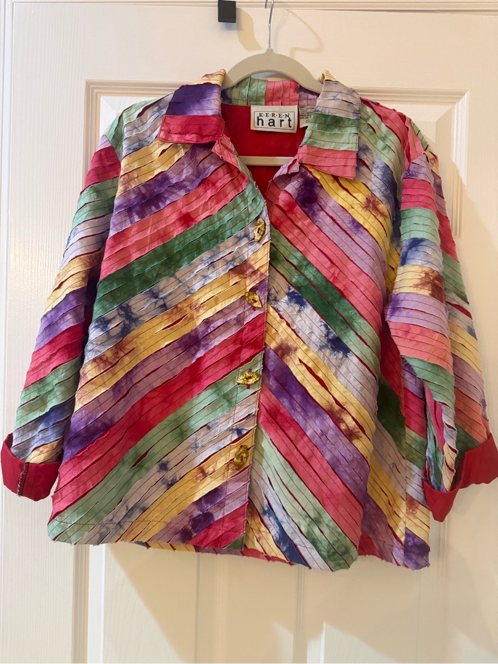 Vintage KEREN hart 100% Cotton Colorful Diagonal Pleated Jacket